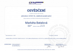 ing. marketa batalova, certifikat