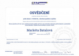 ing. marketa batalova, certifikat